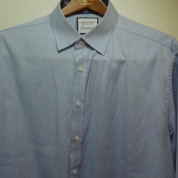 Charles Tyrwhitt Custom Light Blue Dress Shirt with Floral Trim Details - Picture 2 of 14